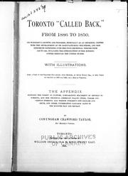 Front cover of Toronto "called back," from 1886 to 1850 by Conyngham Crawford Taylor