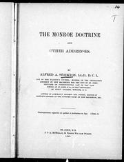Front cover of The Monroe doctrine and other addresses by Alfred A. Stockton