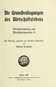 Front cover of Die Grundbedingungen des Wirtschaftslebens by Eduard Bernstein