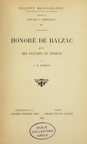 Cover of Honoré de Balzac and his figures of speech by John Marvin Burton