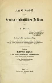 Front cover of Zur Erkenntniss unserer staatswirthschaftlichen Zustände by J. Zeller