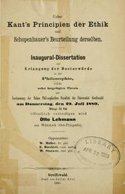 Front cover of Ueber Kant's Principien der Ethik und Schopenhauer's Beurteilung derselben by Otto Lehmann