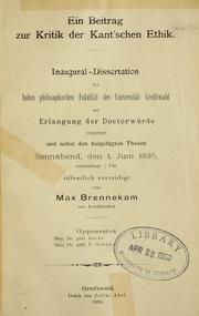 Cover of Ein Beitrag zur Kritik der Kant'schen Ethik by Max Brennekam