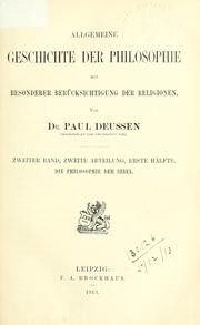 Front cover of Allgemeine Geschichte der Philosophie by Paul Deussen