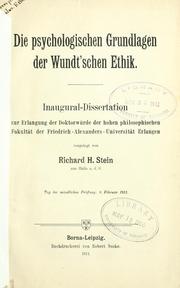 Front cover of Die psychologischen Grundlagen der Wundt'schen Ethik by Richard Heinrich Stein
