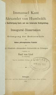 Front cover of Immanuel Kant und Alexander von Humboldt by Paul von Lind