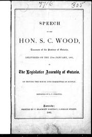 Front cover of Speech of the Hon. S.C. Wood, treasurer of the province of Ontario by S. C. Wood