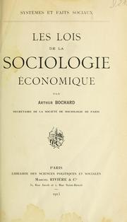 Front cover of Les lois de la sociologie économique by Arthur Bochard