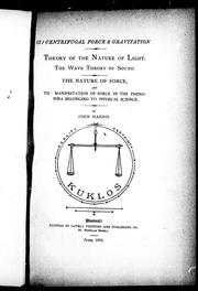 Front cover of Theory of the nature of light, the wave theory of sound by Harris, John