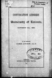 Front cover of Convocation address, University of Toronto, October 14th, 1898 by James Loudon