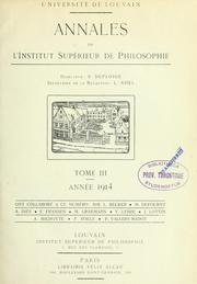 Front cover of Annales de l'Institut supérieur de philosophie by Université catholique de Louvain (1835-1969). Institut supérieur de philosophie
