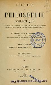 Cover of Cours de philosophie scolastique by Albert Farges