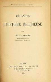 Front cover of Mélanges d'histoire religieuse by Marie-Joseph Lagrange