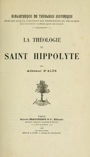 Front cover of La théologie de saint Hippolyte by Adhémar d' Alès
