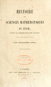 Cover of Histoire des sciences mathématiques en Italie by Guillaume Libri