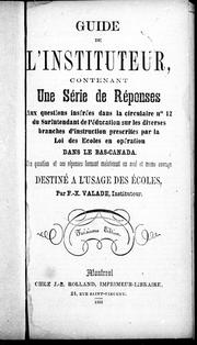 Cover of Guide de l'instituteur by F.-X. Valade