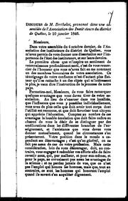 Cover of Discours de M. Berthelot prononcé dans une assemblée de l'Association des instituteurs du district de Québec, le 10 janvier 1846 by A. Berthelot