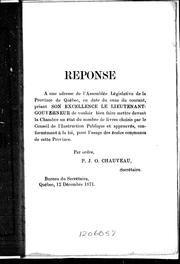 Front cover of Réponse à une adresse de l'Assemblée législative de la province de Québec en date du onze du courant by Louis Giard