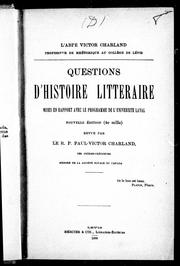 Front cover of Questions d'histoire littéraire mises en rapport avec le programme de l'université Laval by Paul-Victor Charland
