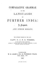Front cover of Comparative grammar of the languages of further India by C. J. F. S. Forbes