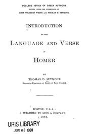Front cover of Introduction to the language and verse of Homer by Thomas Day Seymour
