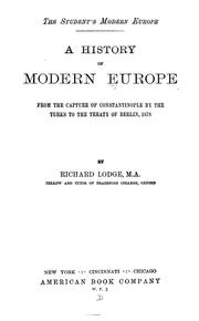 Cover of A history of modern Europe by Lodge, Richard Sir