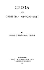 Front cover of India and Christian opportunity by Harlan P. Beach
