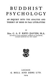 Cover of Buddhist psychology by Caroline Augusta Foley Rhys Davids