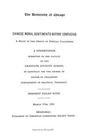 Cover of Chinese moral sentiments before Confucius by Herbert Finley Rudd