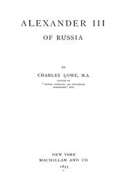 Front cover of Alexander III of Russia by Lowe, Charles