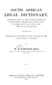 Front cover of South African legal dictionary by William Henry Somerset Bell