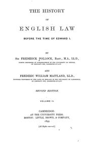 Front cover of The history of English law before the time of Edward I. by Sir Frederick Pollock