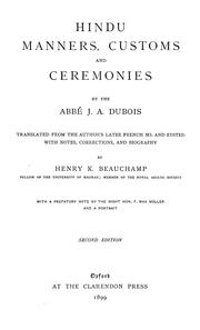 Front cover of Hindu manners, customs and ceremonies by J. A. Dubois