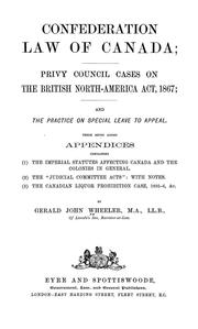 Front cover of Confederation law of Canada by Gerald John Wheeler