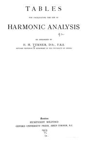 Front cover of Tables for facilitating the use of harmonic analysis by H. H. Turner