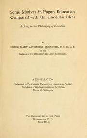 Front cover of Some motives in pagan education by McCarthy Sister Mary Katharine