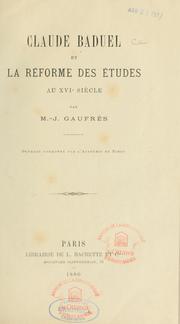 Front cover of Claude Baduel et la réforme des études au XVI siècle by M.-J Gaufrès