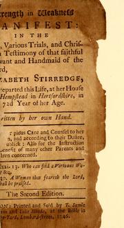 Front cover of Strength in weakness manifest by Elizabeth Stirredge