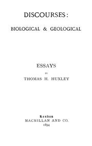 Front cover of Discourses: biological & geological by Thomas Henry Huxley