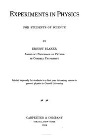 Cover of Experiments in physics for students of science by Ernest Blaker