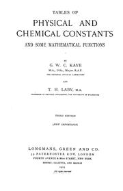 Cover of Tables of physical and chemical constants and some mathematical functions by G. W. C. Kaye