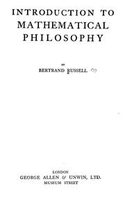 Front cover of Introduction to mathematical philosophy by Bertrand Russell