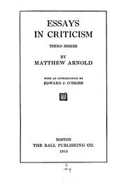 Front cover of Essays in criticism by Matthew Arnold