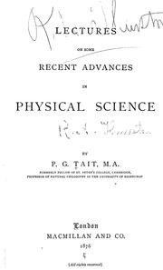 Front cover of Lectures on some recent advances in physical science by Peter Guthrie Tait
