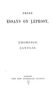 Front cover of Prize essays on leprosy by New Sydenham Society
