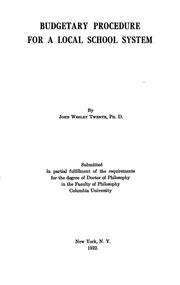Front cover of Budgetary procedure for a local school system by John Wesley Twente