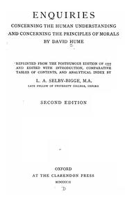 Front cover of Enquiries concerning the human understanding and concerning the principles of morals by David Hume