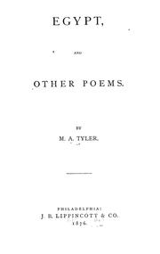 Front cover of Egypt and other poems by M. A. Tyler