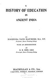Front cover of A history of education in ancient India by Nogendra Nath Mazumder