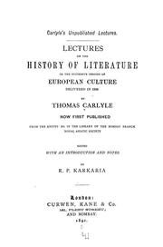 Front cover of Lectures on the history of literature or the successive periods of European culture by Thomas Carlyle